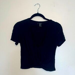 Forever 21 | Black Cutout V-Neck Semi Crop T-Shirt